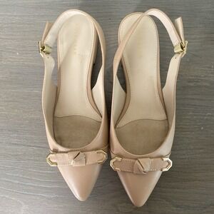 COLE HAAN Blush Size 7 B Women Ankle Strap Flats Bow‎ & Gold Detail